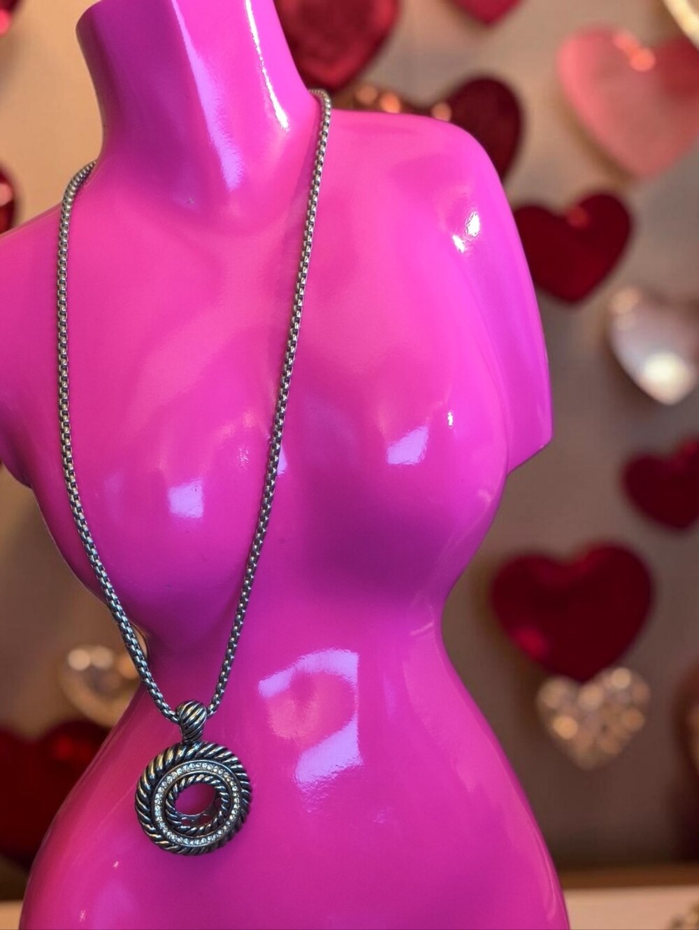 Silvertone Rope Circle Pendant Necklace